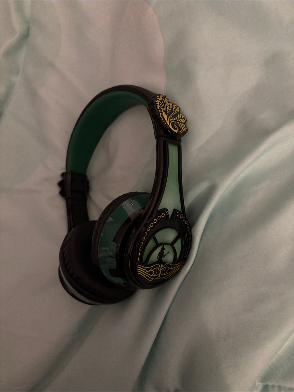 Decorative Green and Black On-Ear Headphones with Gold Accents Wicked theme